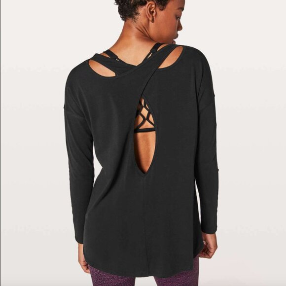 Intimately by Free People Long Sleeve Cross Cut Back into It Black TOP SZ LARGE - Picture 2 of 12